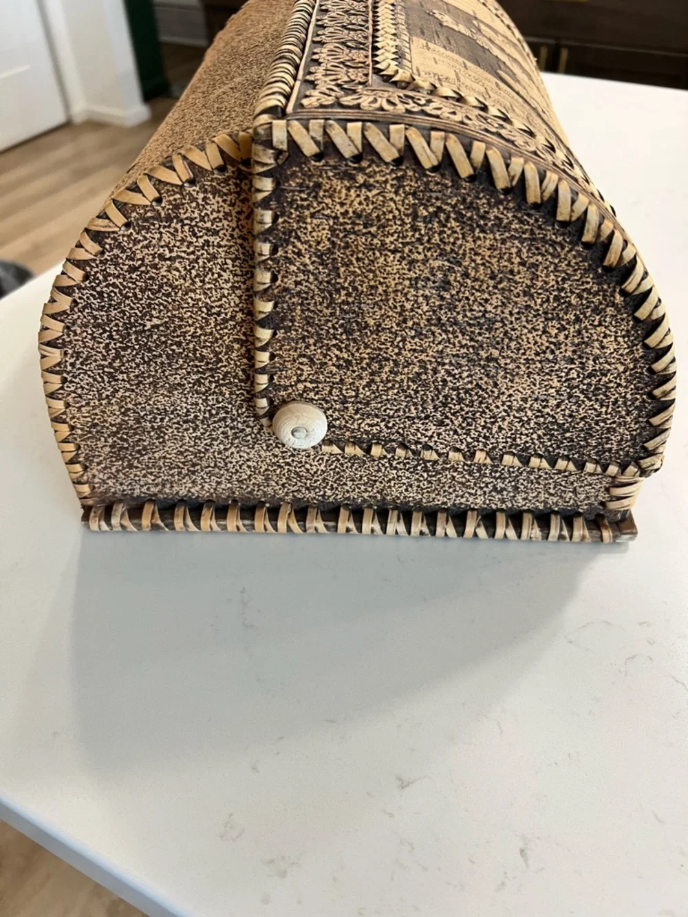 Hand carved Russian Birch Bark Bread Box